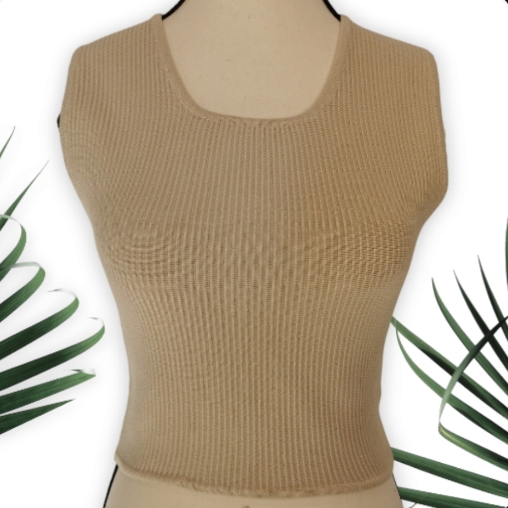 House of Harlow 1960 Ribbed  Square Neck Crop Tank Sweater in  Lt Tan - Sz M